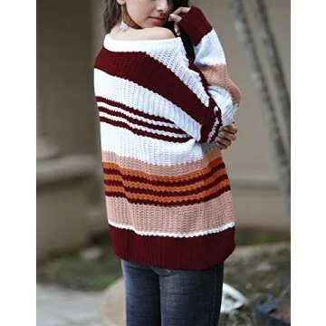 Stylish KIRUNDO Women’s Striped Pullover Sweater in Color Block