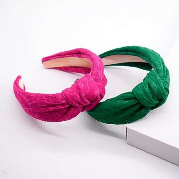 BEGOOD Women's Jacquard Knotted Wide Headband Fashion Top Knot Hairbands Head Bands Girls Headband Turbans Hair Accessories 2Pcs