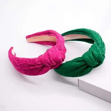 BEGOOD Women's Jacquard Knotted Wide Headband Fashion Top Knot Hairbands Head Bands Girls Headband Turbans Hair Accessories 2Pcs