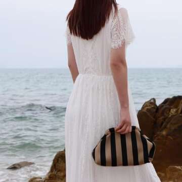 Oweisong Summer Woven Clutch Purse for Women 2025 Crochet Stripped Beach Bag Hot Pink Spring Purse Evening Handbag