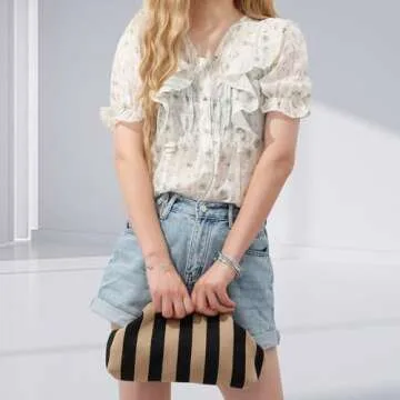 Oweisong Summer Woven Clutch Purse for Women 2025 Crochet Stripped Beach Bag Hot Pink Spring Purse Evening Handbag