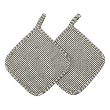 Cotton Oven Mitts and Pot Holders Set, Kitchen Quilted Oven Gloves, Hot Pan Mat Pads Set for Cooking Grilling Barbeque Baking Heat Resistant Set of 3 (3, Grey Stripes)