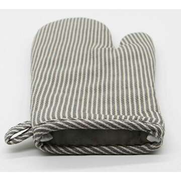 Cotton Oven Mitts and Pot Holders Set, Kitchen Quilted Oven Gloves, Hot Pan Mat Pads Set for Cooking Grilling Barbeque Baking Heat Resistant Set of 3 (3, Grey Stripes)