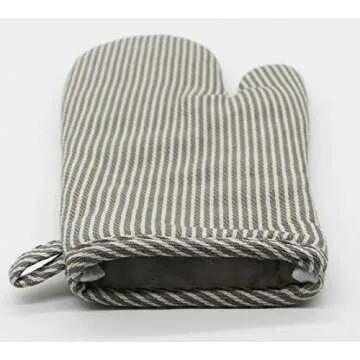 Cotton Oven Mitts and Pot Holders Set, Kitchen Quilted Oven Gloves, Hot Pan Mat Pads Set for Cooking Grilling Barbeque Baking Heat Resistant Set of 3 (3, Grey Stripes)