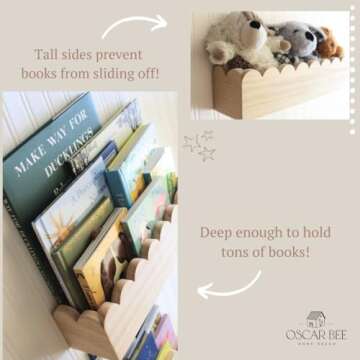 Scalloped Shelves Set of 2 - Wood Nursery Book Shelves - Preassembled Baby Bookshelf - Cloud Shelves for Nursery - Toddler Bookshelf for Nursery Bookshelf - Montessori Bookshelf Kids -Baby Book Shelf