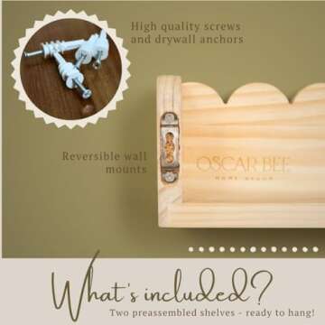 Scalloped Shelves Set of 2 - Wood Nursery Book Shelves - Preassembled Baby Bookshelf - Cloud Shelves for Nursery - Toddler Bookshelf for Nursery Bookshelf - Montessori Bookshelf Kids -Baby Book Shelf