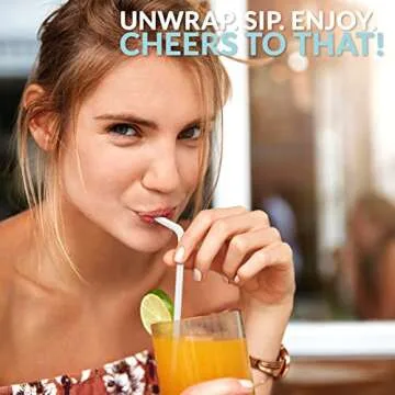 PAMI Flexible Plastic Bent Straws, Individually Wrapped [Pack of 400] - 7.75” White Drinking Straws For Coffee, Cocktails, Drinks- BPA-Free