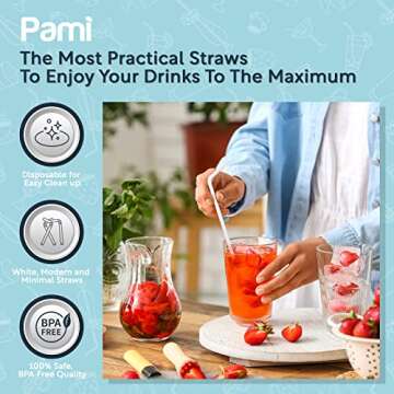 PAMI Flexible Plastic Bent Straws, Individually Wrapped [Pack of 400] - 7.75” White Drinking Straws For Coffee, Cocktails, Drinks- BPA-Free