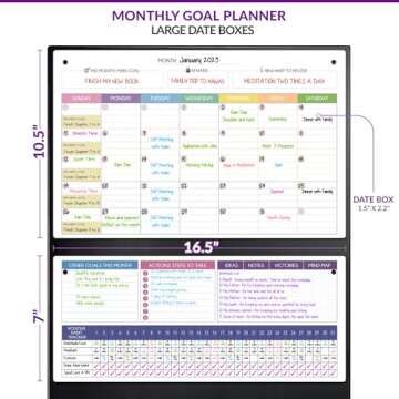 Magnetic Whiteboard for Fridge - Large Dry Erase Calendar for Wall | 2 Magnetic Dry Erase Board 10.5" x 16.5" & 7" x 16.5", Monthly Goal Setting & Habit Tracker, 5 Markers and 6 Adhesive Hooks