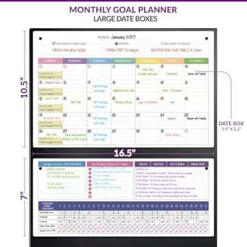 Magnetic Whiteboard for Fridge - Large Dry Erase Calendar for Wall | 2 Magnetic Dry Erase Board 10.5" x 16.5" & 7" x 16.5", Monthly Goal Setting & Habit Tracker, 5 Markers and 6 Adhesive Hooks
