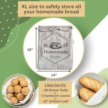 Bread Bags for Homemade Bread by HOMEMAKERS HARMONY | 2 Pack XL Organic Linen Sourdough Bread Bags | Reusable Bread Bags | Homemade Bread Storage | Linen Bread Bag | Bread Storage For Homemade Bread