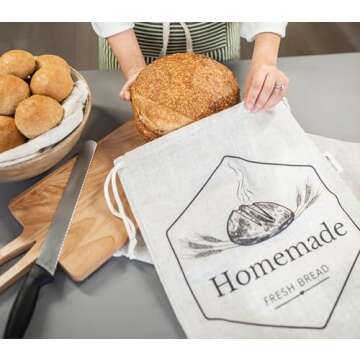 Bread Bags for Homemade Bread by HOMEMAKERS HARMONY | 2 Pack XL Organic Linen Sourdough Bread Bags | Reusable Bread Bags | Homemade Bread Storage | Linen Bread Bag | Bread Storage For Homemade Bread