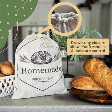 Bread Bags for Homemade Bread by HOMEMAKERS HARMONY | 2 Pack XL Organic Linen Sourdough Bread Bags | Reusable Bread Bags | Homemade Bread Storage | Linen Bread Bag | Bread Storage For Homemade Bread