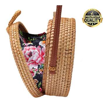 XMLMRY Rattan Bag Summer Straw Beach Bag Woven Wicker Straw Bag Basket Crossbody Shoulder Straw Purs...