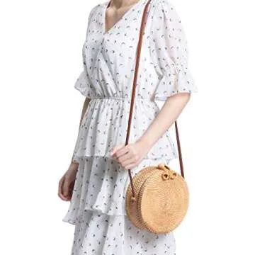 XMLMRY Rattan Bag Summer Straw Beach Bag Woven Wicker Straw Bag Basket Crossbody Shoulder Straw Purse Beach Bags Gifts for Women