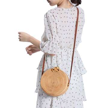 XMLMRY Rattan Bag Summer Straw Beach Bag Woven Wicker Straw Bag Basket Crossbody Shoulder Straw Purse Beach Bags Gifts for Women