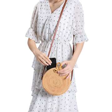 XMLMRY Rattan Bag Summer Straw Beach Bag Woven Wicker Straw Bag Basket Crossbody Shoulder Straw Purse Beach Bags Gifts for Women