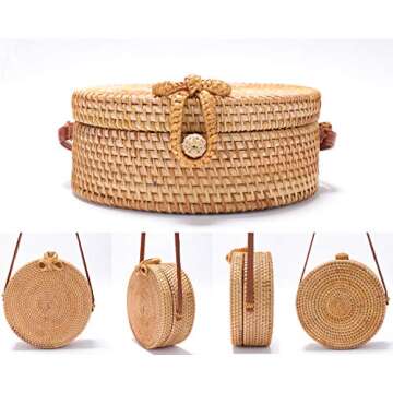 XMLMRY Rattan Bag Summer Straw Beach Bag Woven Wicker Straw Bag Basket Crossbody Shoulder Straw Purse Beach Bags Gifts for Women