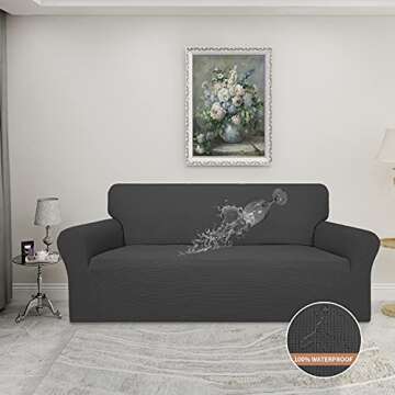 Easy-Going 100% Waterproof Couch Cover, Dual Waterproof Sofa Cover, Stretch Jacquard Sofa Slipcover, Leakproof Furniture Protector for Kids, Pets, Dog and Cat (Oversized Sofa, Dark Gray)
