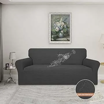 Easy-Going 100% Waterproof Couch Cover, Dual Waterproof Sofa Cover, Stretch Jacquard Sofa Slipcover, Leakproof Furniture Protector for Kids, Pets, Dog and Cat (Oversized Sofa, Dark Gray)