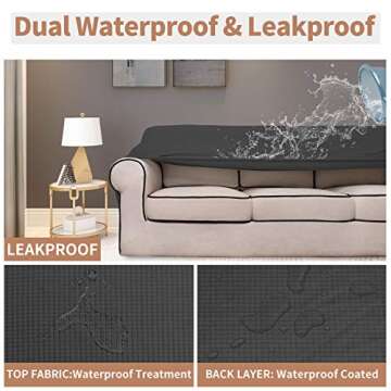 Easy-Going 100% Waterproof Couch Cover, Dual Waterproof Sofa Cover, Stretch Jacquard Sofa Slipcover, Leakproof Furniture Protector for Kids, Pets, Dog and Cat (Oversized Sofa, Dark Gray)