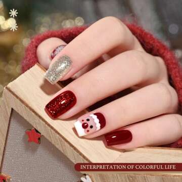 GAOY Red Christmas Gel Nail Polish Set, 6 Colors White Dark Green Glitter Sparkle Winter Soak Off UV Light Cure Gel Polish Kit for Salon and Nail Art DIY at Home