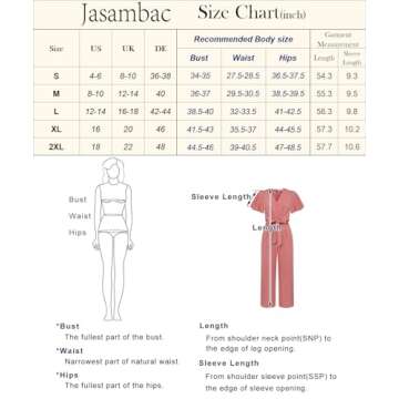 JASAMBAC Short Sleeves Jumpsuit V Neck Elegant for Womens Dressy Casual 2025 One Piece Long Pant Romper Outfits with Pockets