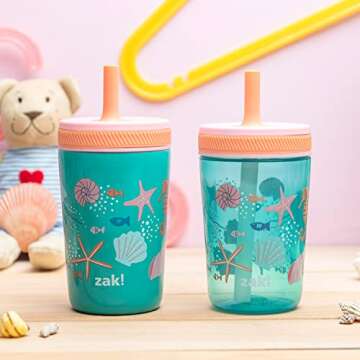 Zak Designs Shells Kelso Tumbler Set, Leak-Proof Screw-On Lid with Straw, Bundle for Kids Includes P...