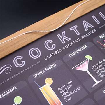 WEROUTE Cocktail Mixology Recipe Print Poster Drink Alcoholic Scroll Hanger Canvas Art Bar Pub Themed Kitchen Restaurant Home Wall Decor With Frame 15.7 X 27 Inch (With Frame)