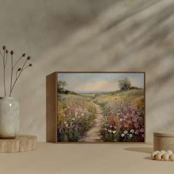 Gardenia Art Framed Flowers Path Art Prints Colorful Wildflower Field Wall Art Nature Spring Landsca...
