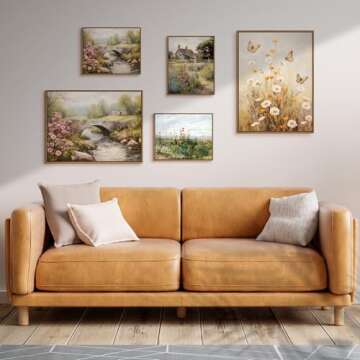 Gardenia Art Framed Flowers Path Art Prints Colorful Wildflower Field Wall Art Nature Spring Landscape Canvas Painting Vintage Floral Botanical Aesthetics Picture Farmhouse Home Wall Decor, 8x10 Inch