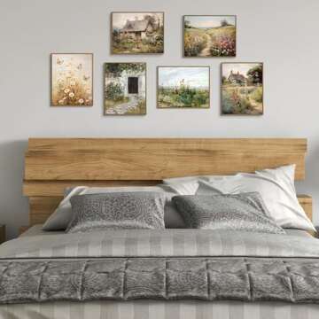 Gardenia Art Framed Flowers Path Art Prints Colorful Wildflower Field Wall Art Nature Spring Landscape Canvas Painting Vintage Floral Botanical Aesthetics Picture Farmhouse Home Wall Decor, 8x10 Inch