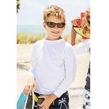 Bestry Boys' Long Sleeve Rashguard Swim Shirt - UPF 50+ Sun Protection for Kids 2T White