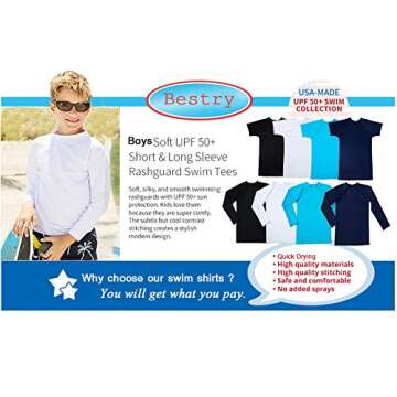 Bestry Boys' Long Sleeve Rashguard Swim Shirt UPF 50+
