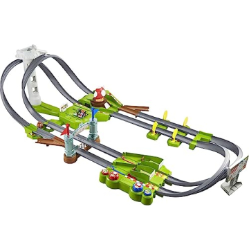Hot Wheels Mario Kart Circuit Track Set & 2 Toy Vehicles, Racing Playset Includes Booster, Plus Mari...