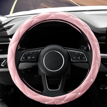 Stylish Pink Leather Anti-Slip Steering Wheel Cover for Women