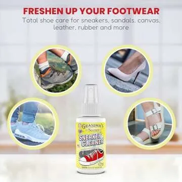 Grandma's Secret Sneaker Cleaner - for Rubber, Canvas, Leather, Stain Remover Spray Removes Dirt, Grime, Grass - Cleaner for Outdoor Shoes, Slippers, Moccasins - 16oz & 3oz Combo