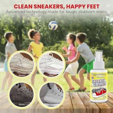 Grandma's Secret Sneaker Cleaner - for Rubber, Canvas, Leather, Stain Remover Spray Removes Dirt, Grime, Grass - Cleaner for Outdoor Shoes, Slippers, Moccasins - 16oz & 3oz Combo