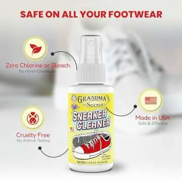 Grandma's Secret Sneaker Cleaner - for Rubber, Canvas, Leather, Stain Remover Spray Removes Dirt, Grime, Grass - Cleaner for Outdoor Shoes, Slippers, Moccasins - 16oz & 3oz Combo