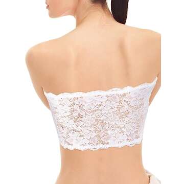 4 Pieces Women Lace Bandeau Bra Tube Top Elastic Strapless No Sponge Pad No Underwire Bra for Daily Favor (Black, White, Nude, Gray, X-Large)