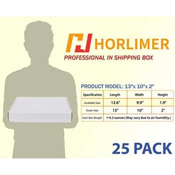 HORLIMER 13x10x2 inches Shipping Boxes Set of 25, White Corrugated Cardboard Box Literature Mailer