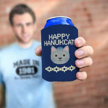 Hanukkah Can Coolers - Happy Hanukcat 12-Pack
