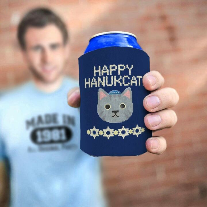 Hanukkah Can Coolers - Happy Hanukcat 12-Pack