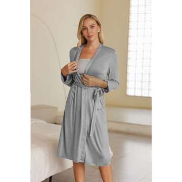 Ekouaer Maternity Labor and Delivery Gown and Robe Set - Lightweight Light Grey S