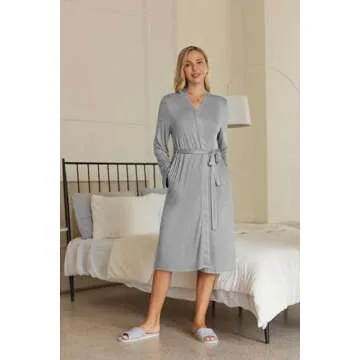 Ekouaer Maternity Labor Delivery Gown Robe Set Light Grey