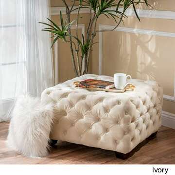 Christopher Knight Home Jaymee Velvet Ottoman, Ivory