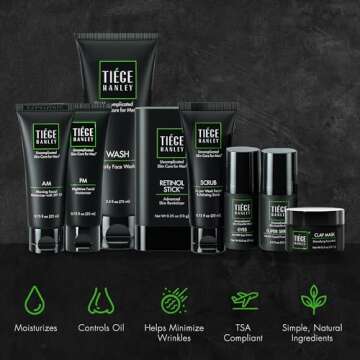Tiege Hanley Mens Skin Care Set, Rejuvenation Skin Care Routine for Men (System Level 5) - Men's Skincare Set Face Wash, Scrub, Moisturizer, Eye Cream, Serum, Clay Mask, Retinol Stick & PM Moisturizer