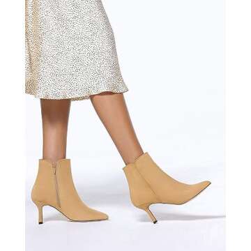 Coutgo Women's Kitten Heel Booties Pointed Toe Low Stiletto Side Zipper Fall Short Ankle Boots Shoes...