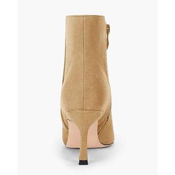 Coutgo Women's Kitten Heel Booties Pointed Toe Low Stiletto Side Zipper Fall Short Ankle Boots Shoes, Camel, Size 7.5