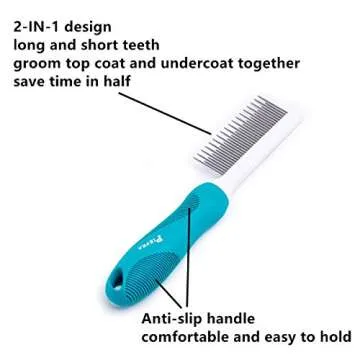 Pet Comb for Dogs & Cats - Long and Short Teeth Grooming Tool